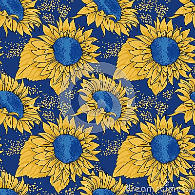 Seamless pattern with sketch style sunflowers Vector Illustration