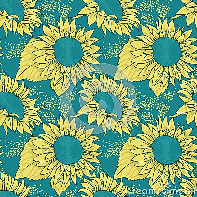 Seamless pattern with sketch style sunflowers Vector Illustration