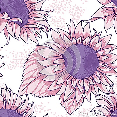 Seamless pattern with sketch style sunflowers Vector Illustration