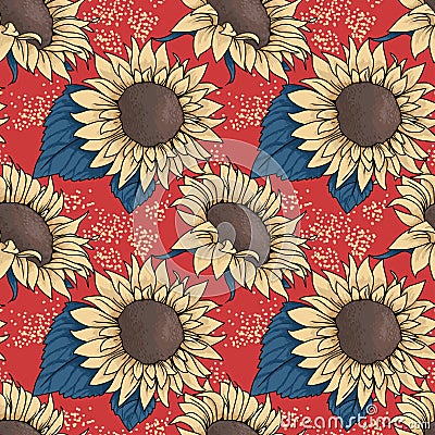 Seamless pattern with sketch style sunflowers Vector Illustration