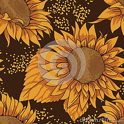 Seamless pattern with sketch style sunflowers Vector Illustration