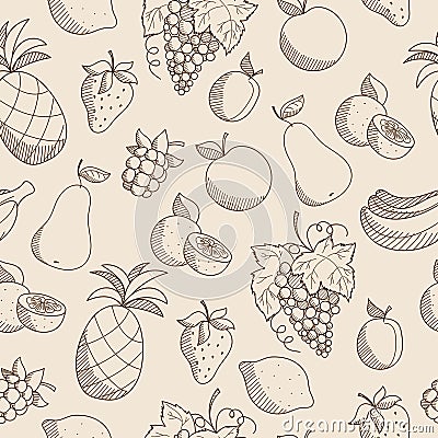 Seamless pattern with sketched fruits Vector Illustration