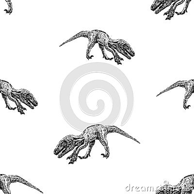 Seamless pattern from sketches of ancient extinct dinosaur Vector Illustration