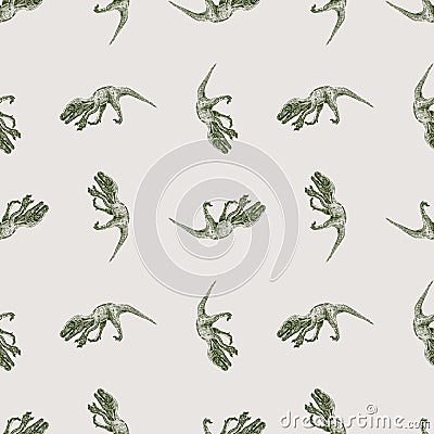 Seamless pattern from sketches of ancient extinct prehistoric raptor Vector Illustration