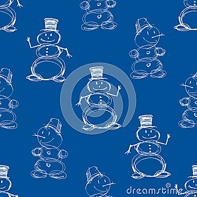 Seamless pattern of sketches cheerful christmas snowmen Vector Illustration