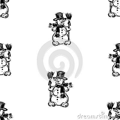 Seamless pattern of sketches cheerful snowmen with brooms Vector Illustration