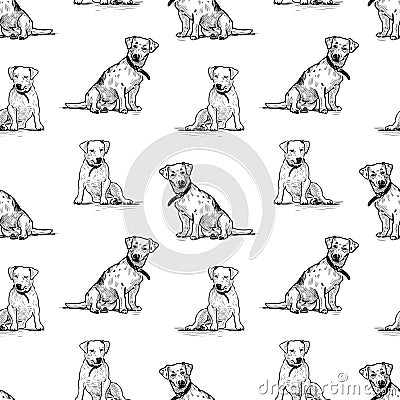 Seamless pattern of sketches of sitting small dogs Vector Illustration