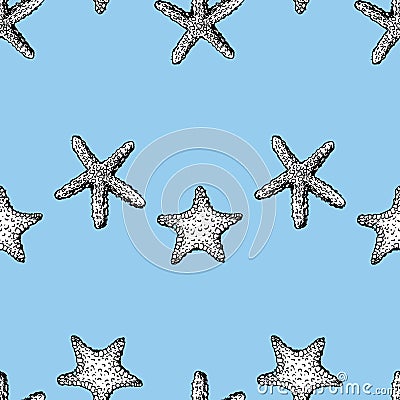 Seamless pattern of sketches starfishes Vector Illustration