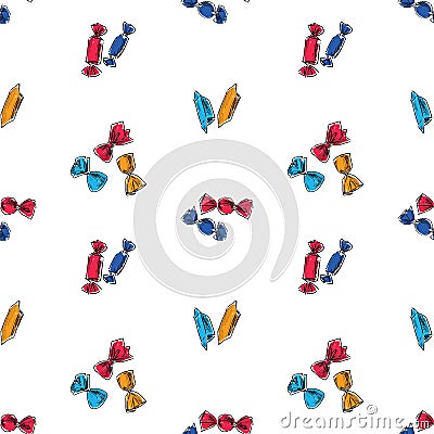 Seamless pattern of sketches various candies in colorful wrappers Vector Illustration