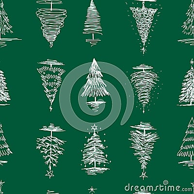 Seamless pattern of sketches various christmas trees Vector Illustration