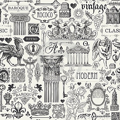 Seamless pattern with sketches in vintage style Vector Illustration