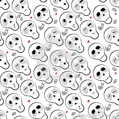 Seamless pattern skulls with hearts Stock Photo