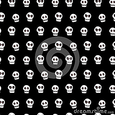 Seamless pattern with skulls. Primitive cartoon flat style. Background and texture on theme of Halloween, danger, death, war, Stock Photo