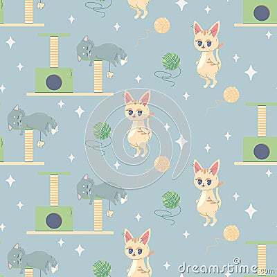 Seamless pattern sleeping cat, napping, cartoon cute, vector illustration for fabric, print, clothing Vector Illustration