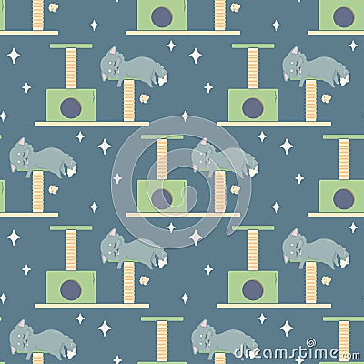 Seamless pattern sleeping cat, napping, cartoon cute, vector illustration for fabric, print, clothing Vector Illustration