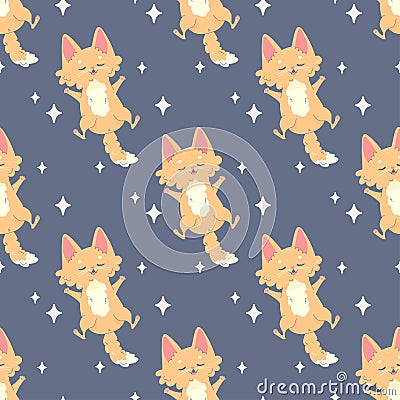 Seamless pattern sleeping cat, napping, cartoon cute, vector illustration for fabric, print, clothing Vector Illustration