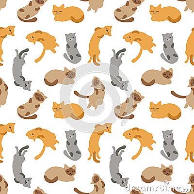 Seamless pattern sleeping cats of different breeds vector illustration Vector Illustration