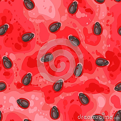 Seamless pattern of slice ripe watermelon with seeds. Vector Illustration