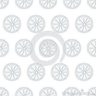 Seamless pattern with sliced pieces of citrus fruit. Grey and white stylish simple backdrop. Vector illustration. Great Vector Illustration