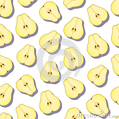 Seamless pattern with sliced ripe sweet pears, fruit background Vector Illustration