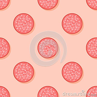 Seamless pattern with slices of salami sausage. Vector texture. Vector Illustration