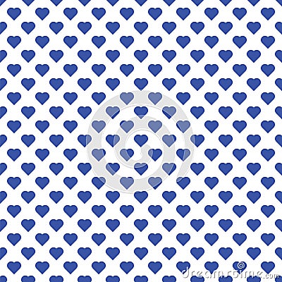 Seamless pattern of small blue hearts on white background. Vector Illustration