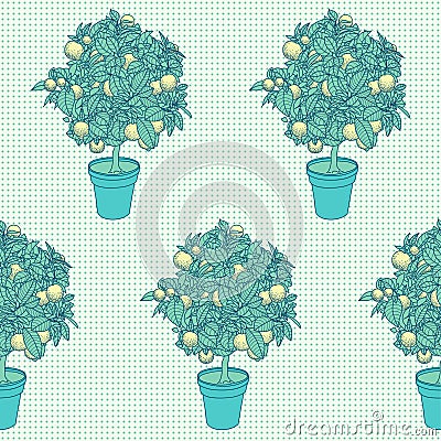 Seamless pattern of small citrus tree in a pot Vector Illustration