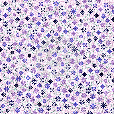 Seamless pattern with small gentle daisy flowers in pink, blue Vector Illustration