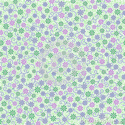 Seamless pattern with small gentle daisy flowers in pink, green Vector Illustration