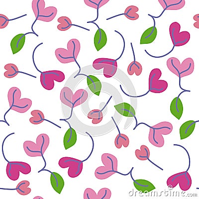 Seamless pattern of small leaf heart shape in soft pink color Vector Illustration