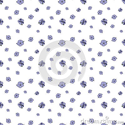 Seamless pattern of small lilac flowers on white background. Geranium pratense Vector Illustration