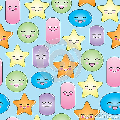 Seamless pattern smiling geometric characters Vector Illustration