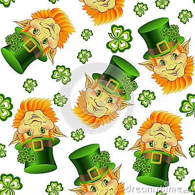 Seamless pattern with smiling leprechaun heads Vector Illustration