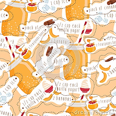 Seamless pattern of smoothie of honey, and yogurt. Vector Vector Illustration