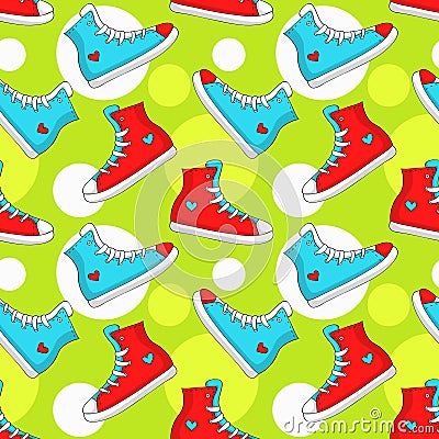 Seamless pattern with sneakers. Vector background. Vector Illustration