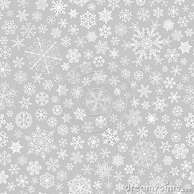Seamless pattern of snowflakes, white on gray Vector Illustration