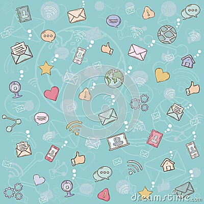 Seamless pattern social network. Cartoon Illustration