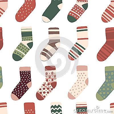 Seamless pattern of socks with the original design flat vector illustration on white background Cartoon Illustration