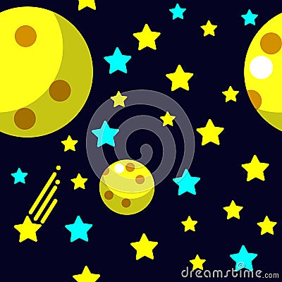 Seamless pattern with space, comet, stars and moon Vector Illustration