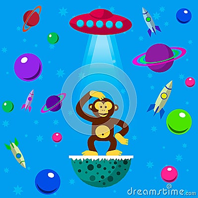 Seamless pattern space monkey Stock Photo