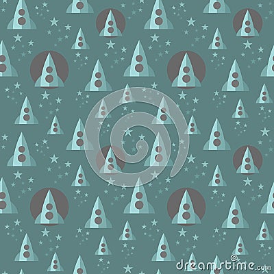 Seamless pattern with space ship. Vector Illustration