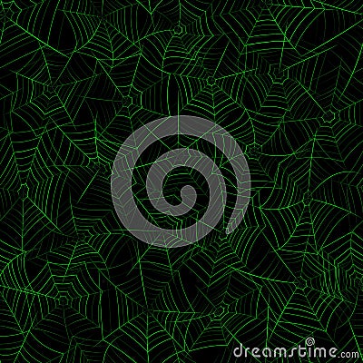 Seamless pattern with spider web. Halloween decoration with green cobweb Vector Illustration