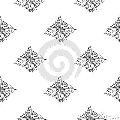Seamless pattern spider web isolated on wjite background. Outline spooky cobwebs template for fabric Vector Illustration
