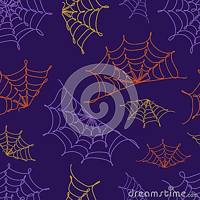 Seamless pattern with spider webs. Continuous one line drawing vector illustration Vector Illustration