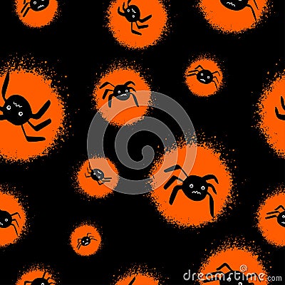 Seamless pattern with spiders for flyers and postcards. Doodle and street graffiti style. Happy Halloween card. Cartoon Illustration