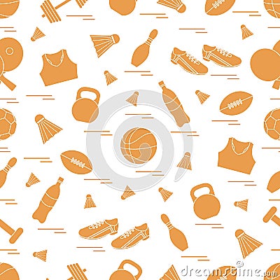 Seamless pattern on the sports theme. Vector illustration sports and fitness equipment. Series of Sporting Patterns Vector Illustration