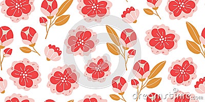 Seamless pattern with spring flowers in bloom Vector Illustration