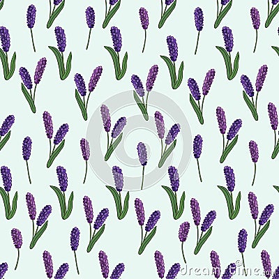 Seamless pattern of spring flowers on a blue background. Vector Vector Illustration