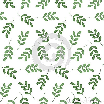 Seamless pattern of spring twigs with small leaves in trendy green shades. Wrapping design concept Vector Illustration