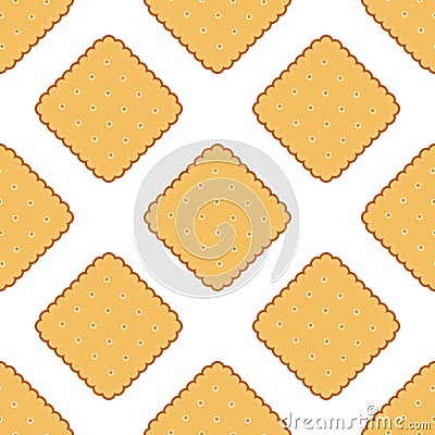 Seamless pattern with square delicious cookies rustic, cracker, biscuit Vector Illustration